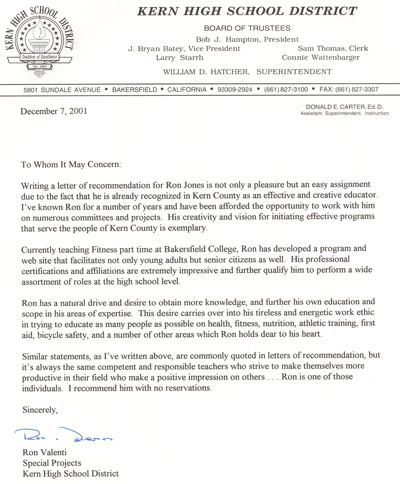 Ron Valenti Support Letter